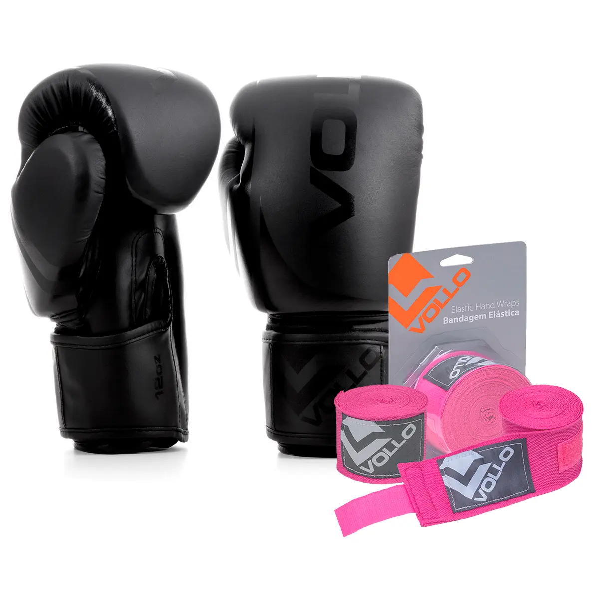 LUVA PRETA 12OZ + BANDAGEM ROSA -convert.io-